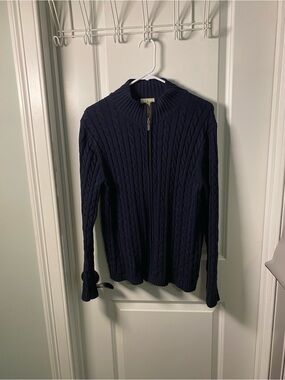 LL Bean Cable Knit Cotton Full Zip Sweater